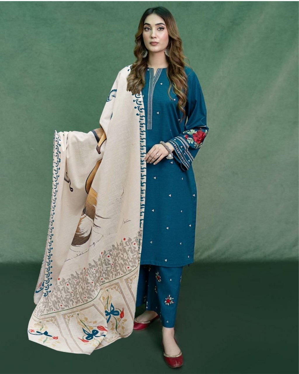 DHANAK 3PC Embriodered Winter Suit