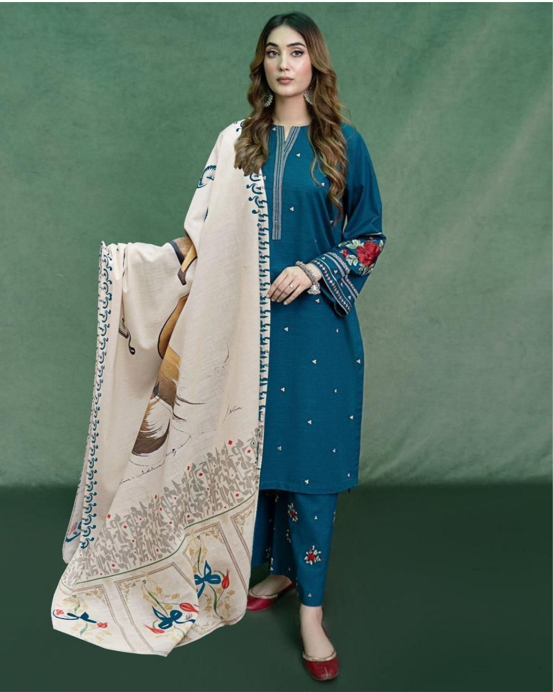 DHANAK 3PC Embriodered Winter Suit