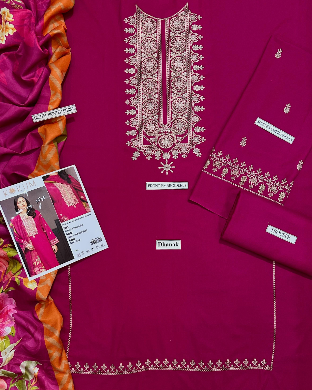 DHANAK 3PC Embroidered Winter Suit