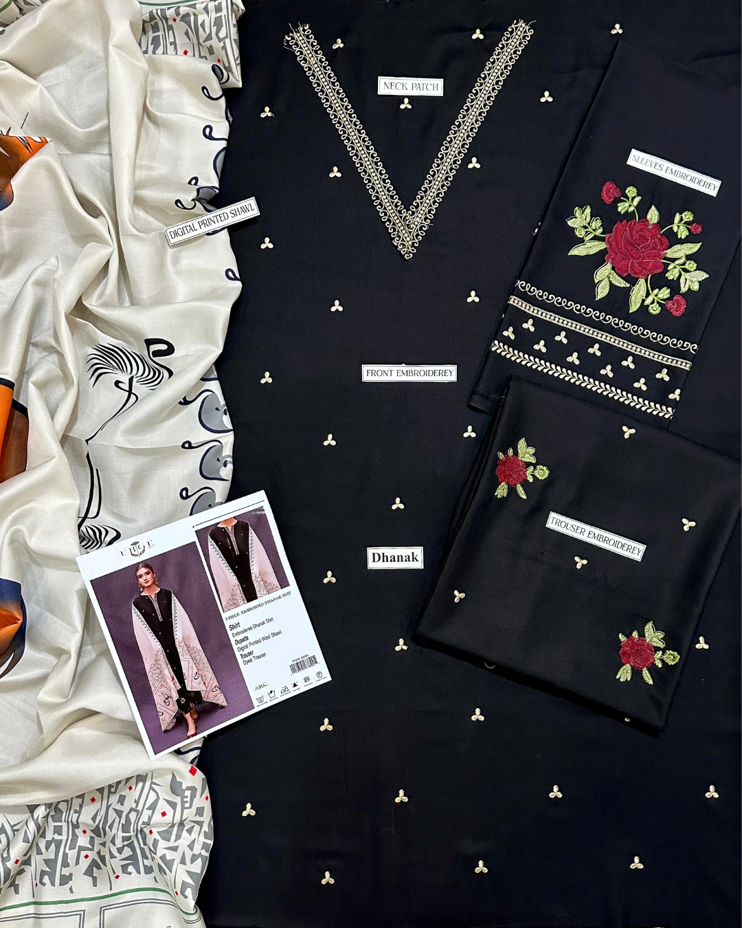 DHANAK 3PC Embroidered Winter Suit