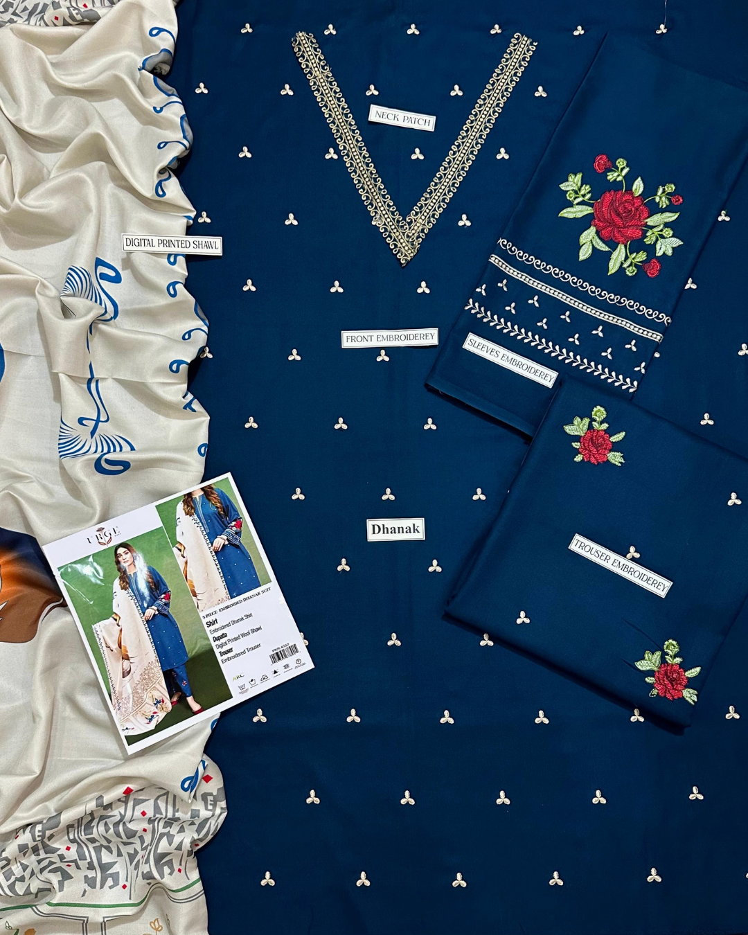 DHANAK 3PC Embriodered Winter Suit