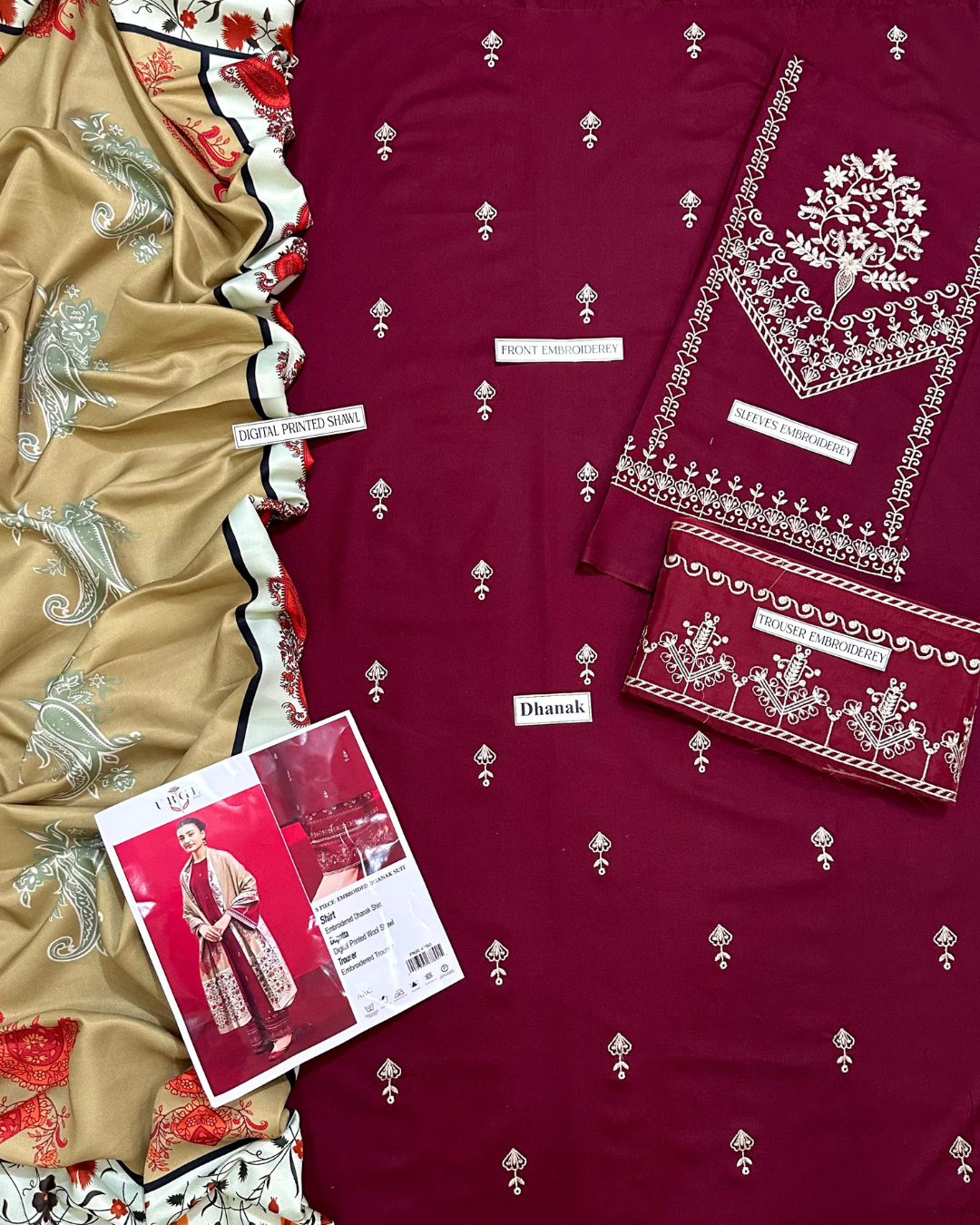 DHANAK 3PC Embriodered Winter Suit