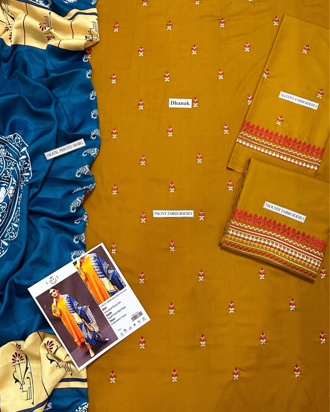 DHANAK 3PC Embroidered Winter Suit
