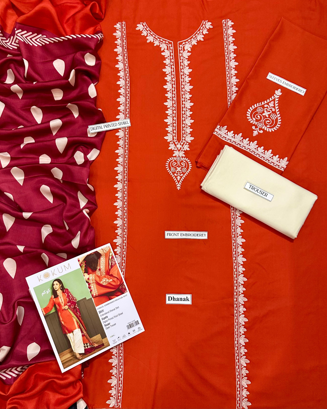 DHANAK 3PC Embroidered Winter Suit