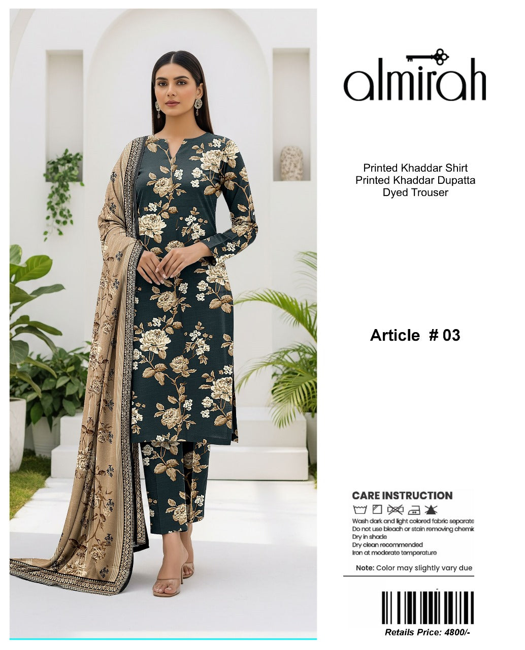 Almirah Printed Khaddar 3PC Suit