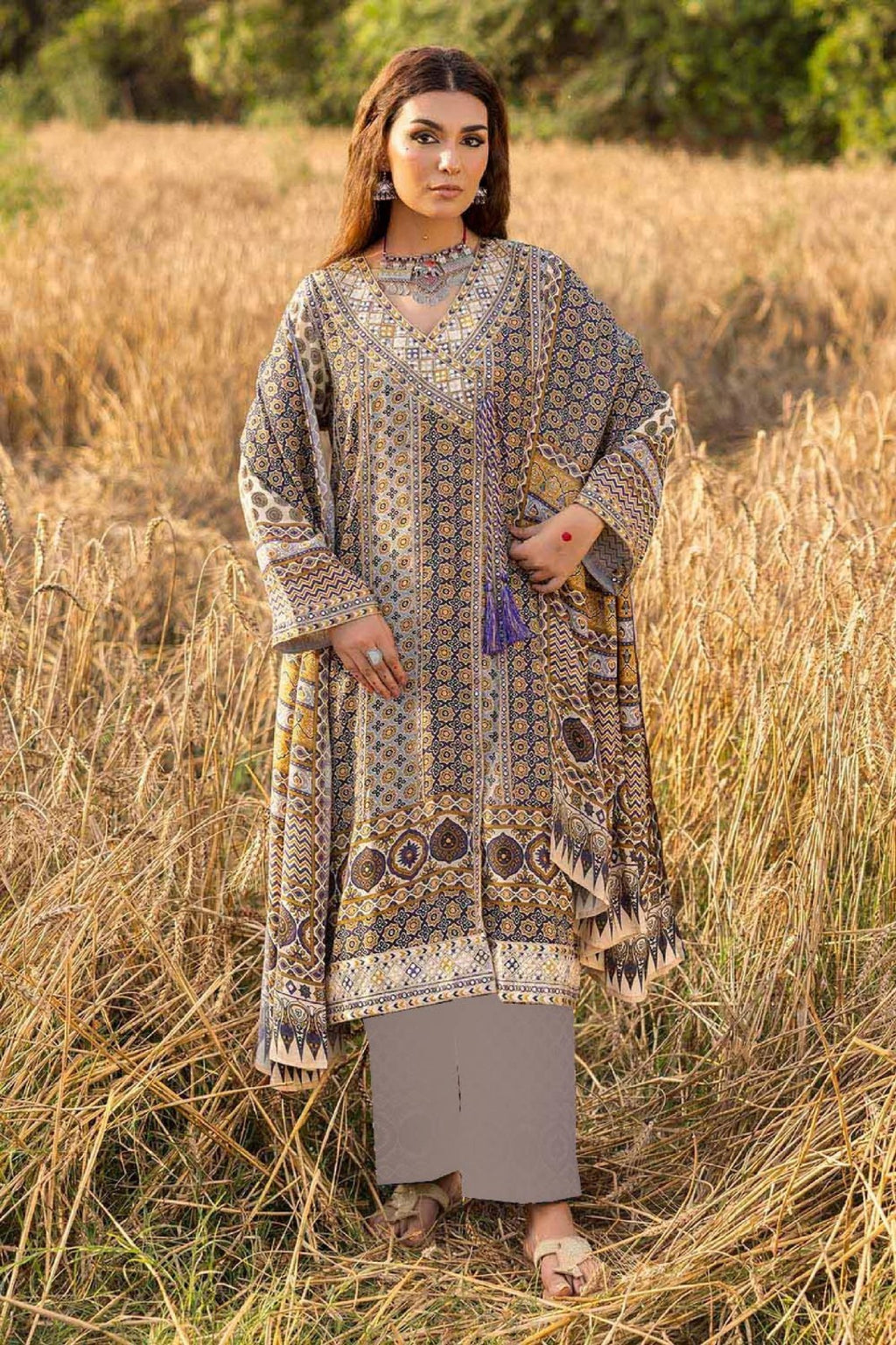 GULL AHMAD Printed Khaddar 3PC Suit