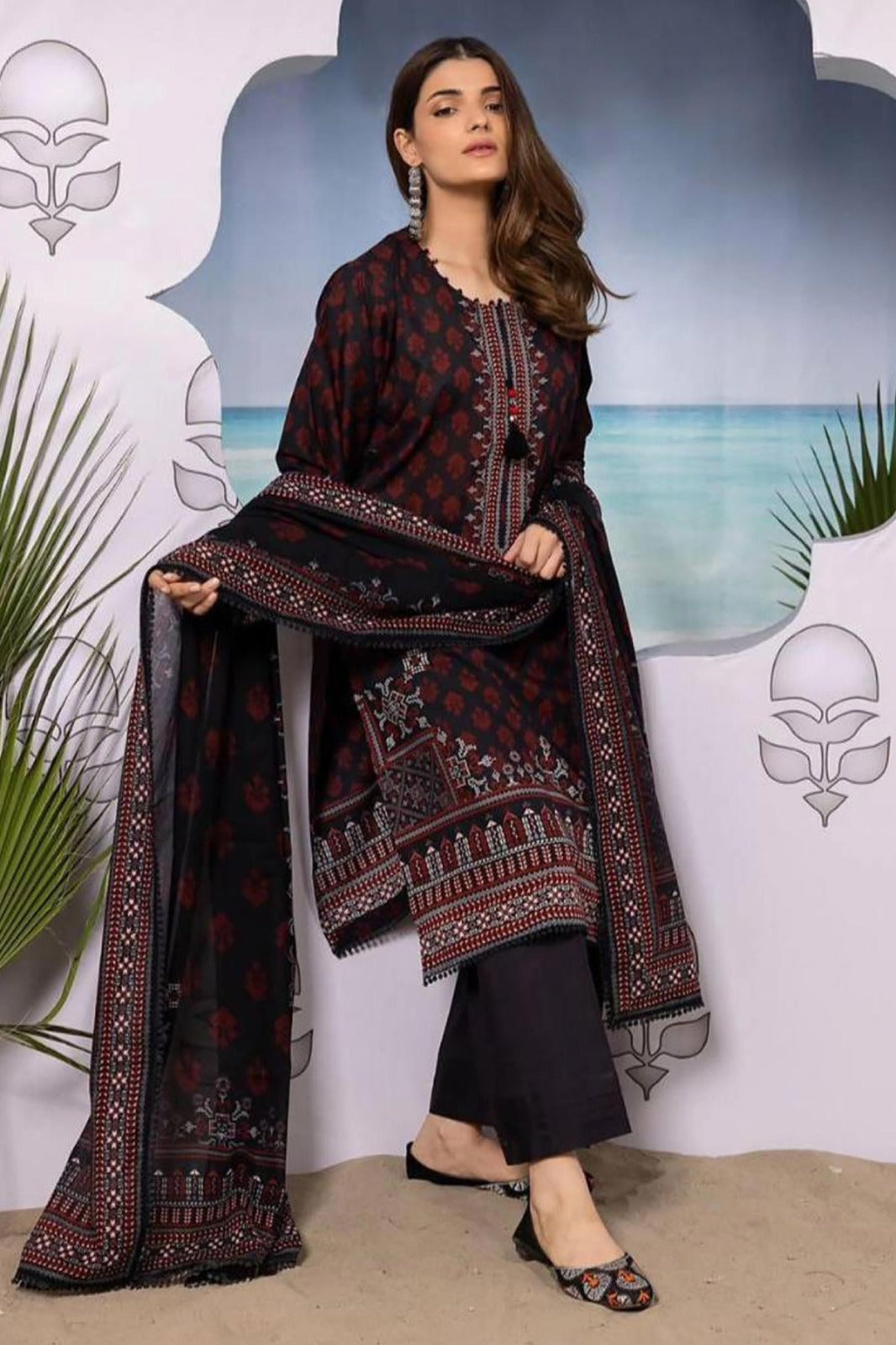 CROSS STICH Printed khaddar 3PC